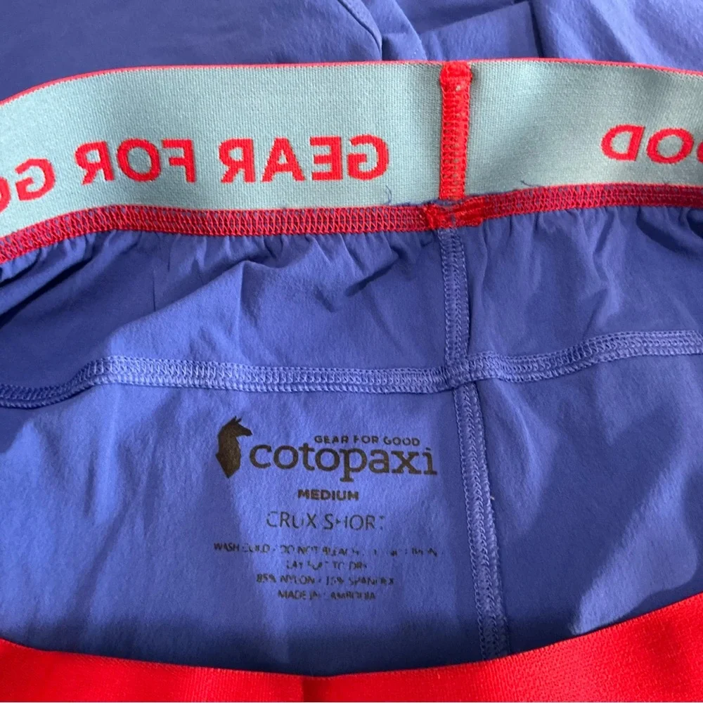 Cotopaxi Shorts Mens M Blue Nylon Spandex Crux Spellout Waistband Hiking Outdoor